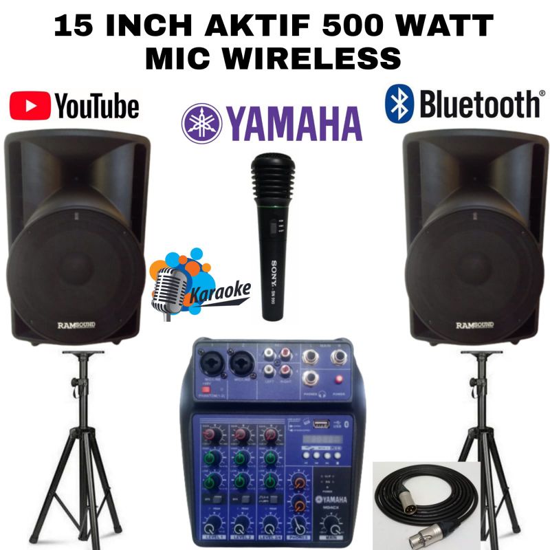 PAKET SOUND INDOR/OUTDOR YAMAHA 15INCH  SPEAKER RAMSOUND ACTIF 500 WATT