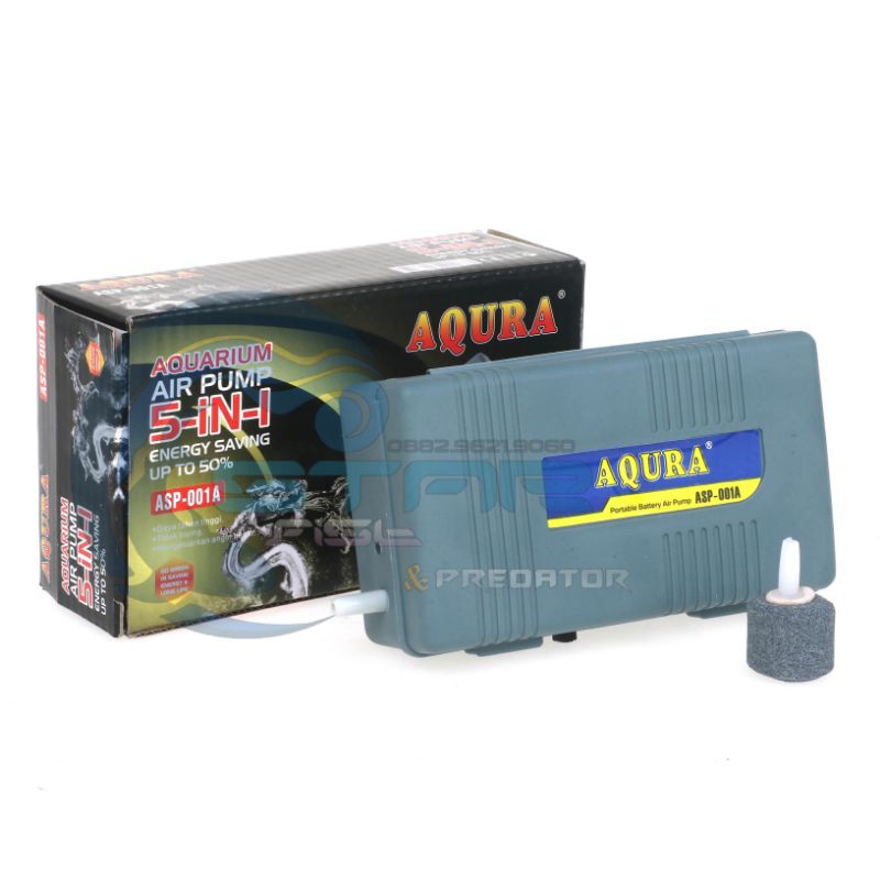 Mesin Aerator Pompa Gelembung Udara Aquarium DC Batre Baterai 1 Lubang Outlet AQURA ASP 001A