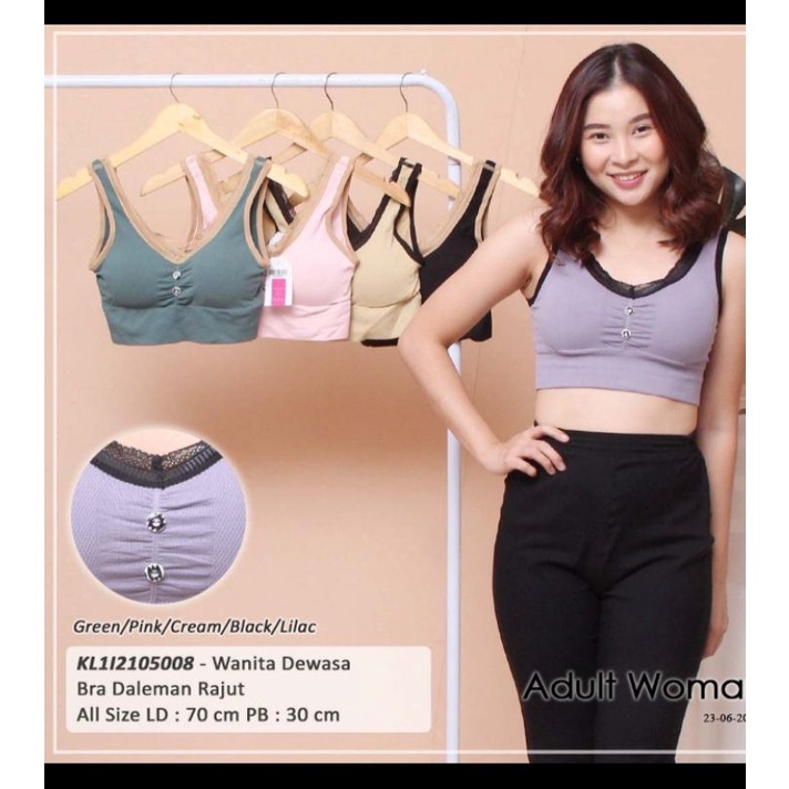 Kaos Bra wanita dewasa Bra rajut kerut dada kancing depan kombinasi  renda