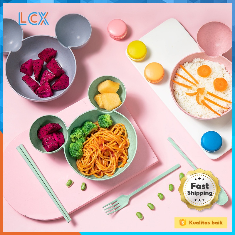 LCX Bayi Mangkok Set Anak Mangkuk Bentuk Kartun Gandum Set 4 Pcs BPA Free