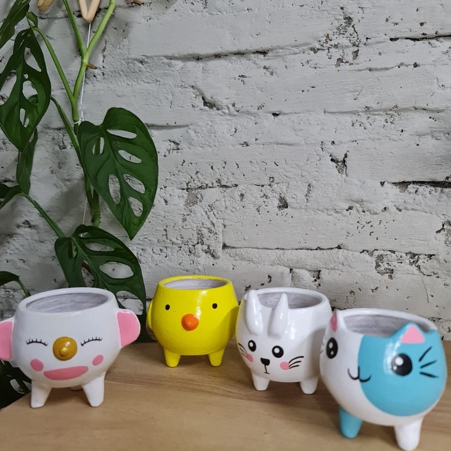 Pot Lukis Hewan  Dia 8 cm l Pot Lukis Gerabah l Pot Gerabah Sukulen l Pot Bunga l Pot Kaktus l Aesth