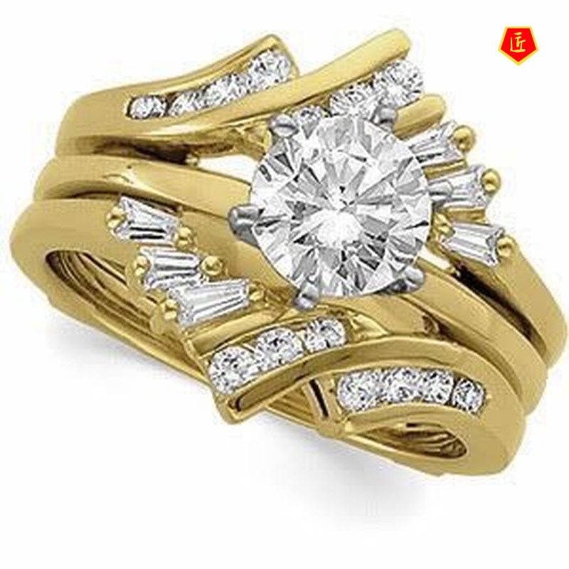 [Ready Stock]Fashion Personality 18K Gold Irregular Ladder Square Diamond Ring