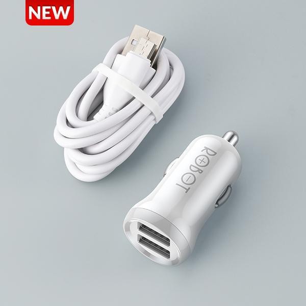 Robot RT-C07 2.4A Dual USB Car Charger Saver Mobil + Cable Data Micro