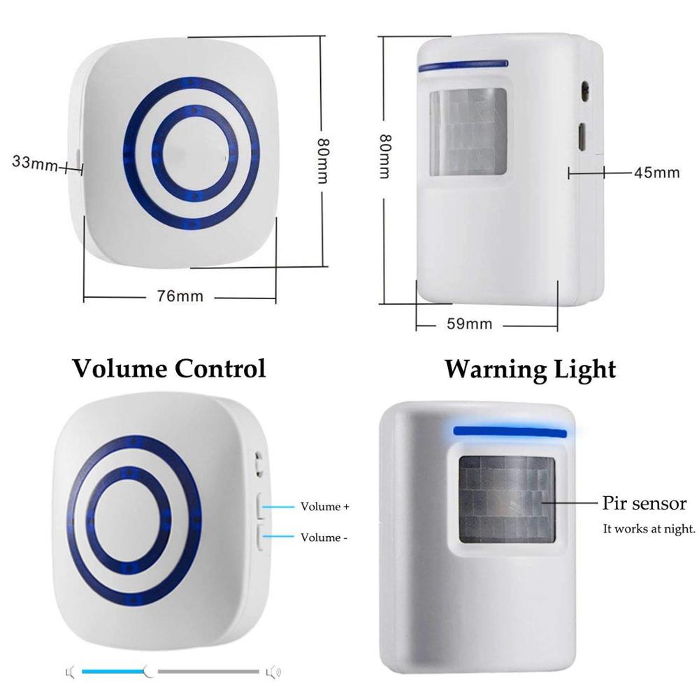 Bel Pintu Nirkabel PIR Sensor Inframerah Detektor Gerak Masuk Bel Pintu Alarm W/Receiver &amp; Transmitter EU Plug 38 Lagu Berbeda