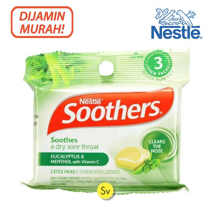 Permen Nestle Soothers Eucalyptus & Menthol - 3 x10 Lozenges