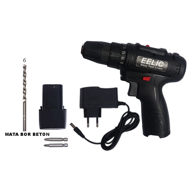 EELIC MEB-DC120 MIX1 Mesin Bor/Obeng Lithium Cordless drill + mata bor igm 6mm drill