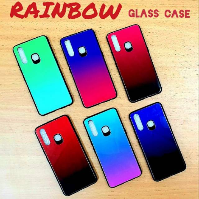 Rainbow glass case samsung s9,s9 plus,s10,s10 plus,s10 lite,a6 2018,a6 plus pelangi premium case