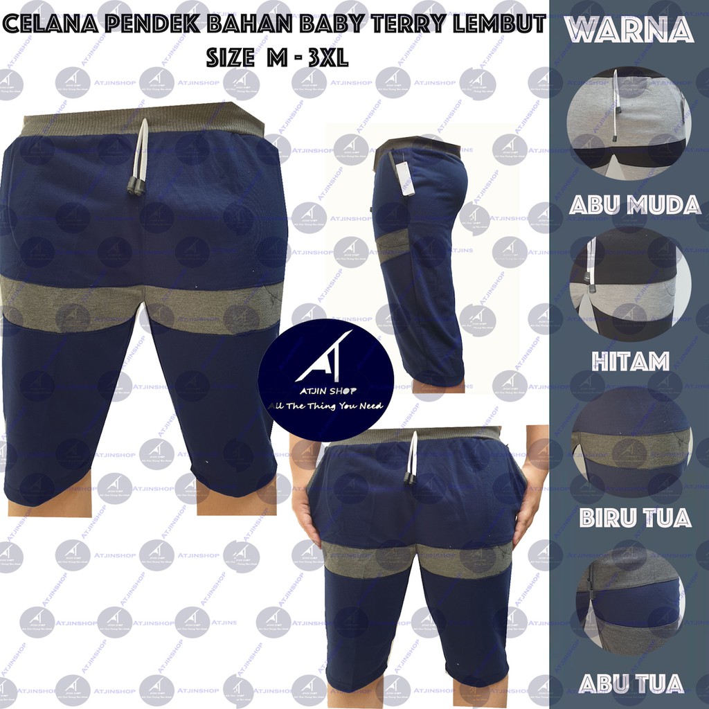 Atjin-Celana Pendek Pria Kombinasi Warna Bahan Baby Terry