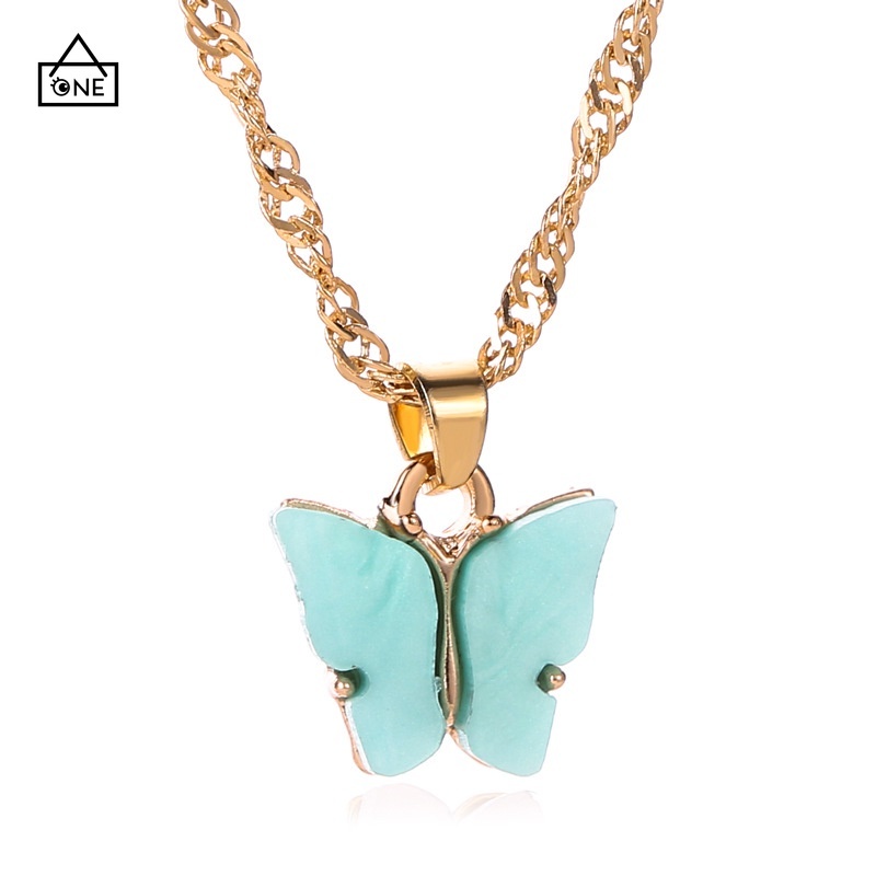 ✨COD✨Kalung Korea Rantai Wanita Liontin Kupu Biru Simple Necklace Klavikula A one