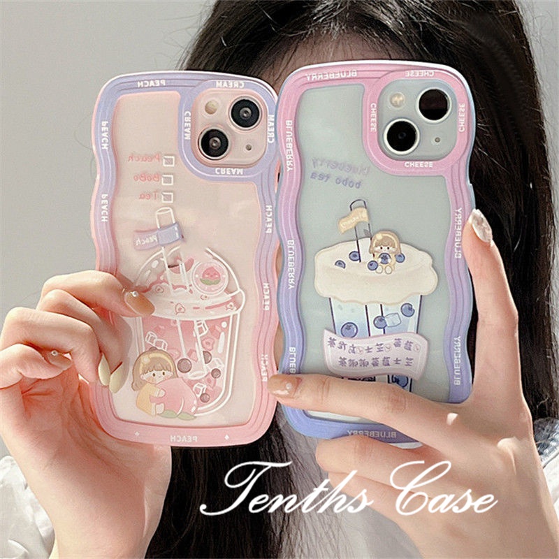 Compatible for IPhone 13 12 11 Pro Max SE2020 X XR Xs Max 7 8 6 6s Plus Soft Case Transparan Motif Milk Tea Untuk