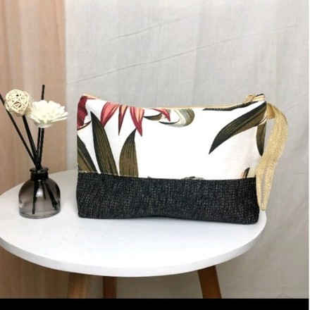 souvenir dompet pouch kanvas motif kombinasi polos / tekstur sofenir terlaris tahun ini