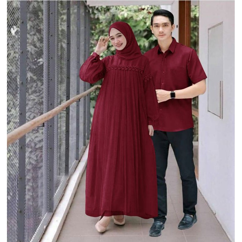 CP NURAINI RENDA TILE, COUPLE PASANGAN, MOSCREPE PREMIUM, GAMIS HIJAB MUSLIM, DRESS MAXY, ADA KEMEJA