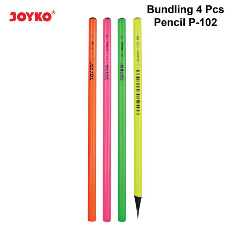

BUNDLING 4 Pcs Pencil Pensil Joyko P-102 2B Glowy