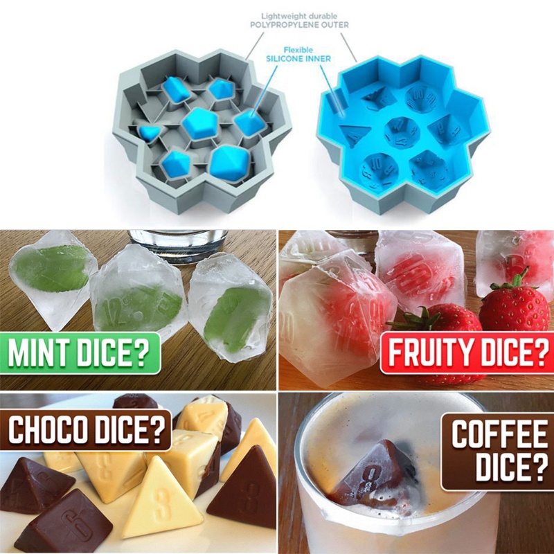 SIY  7 Shape Dice Silicone Ice Tray Mold Game Dice Mini Ice Cube Trays with Lids Mold