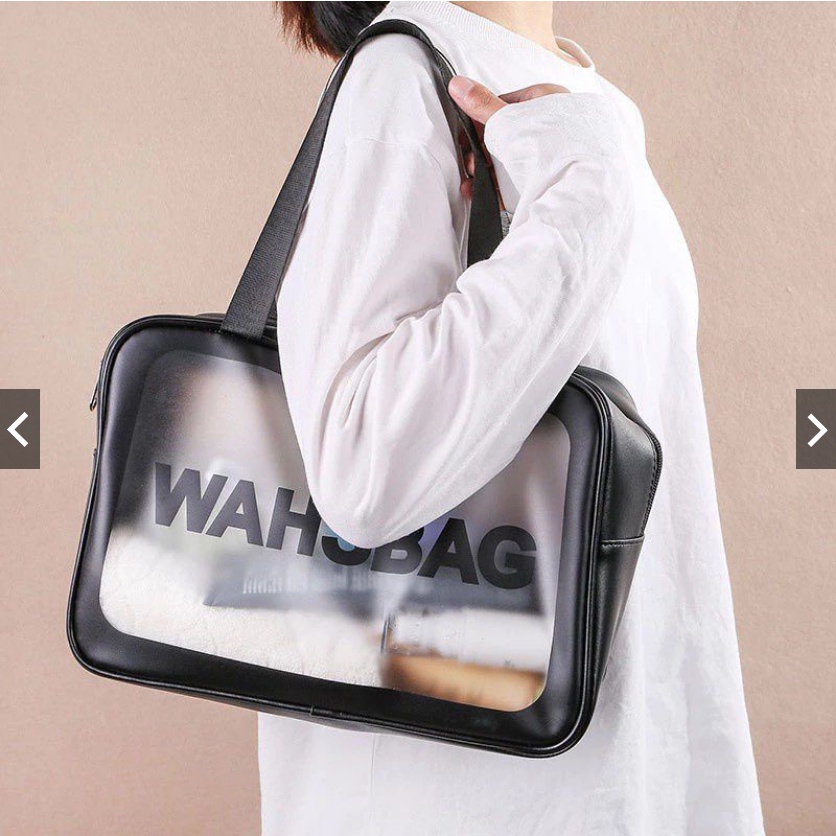 Tas Kosmetik WASHBAG Bahan PVC Kulit PU Waterproof Transparant Pouch Travel Organizer