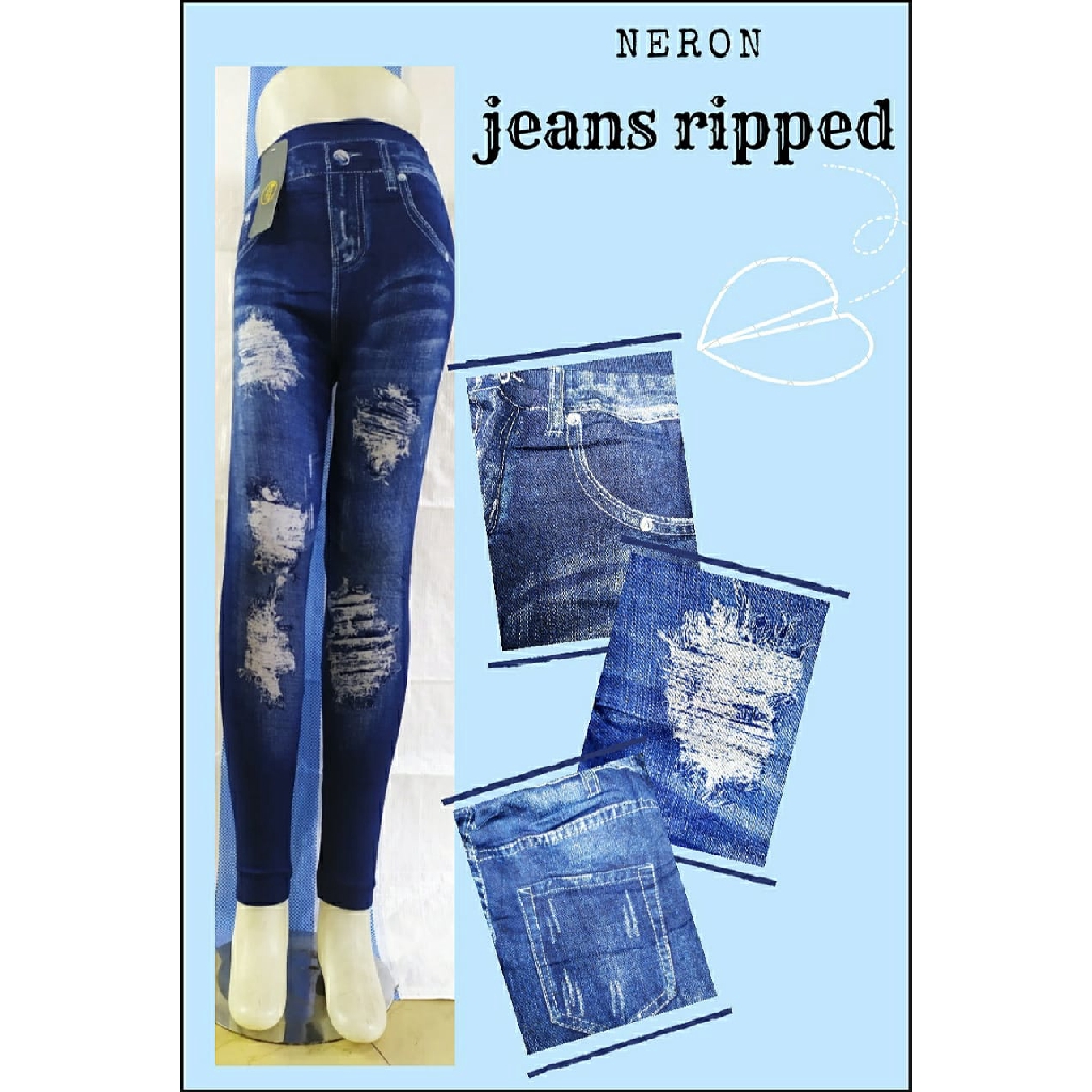 Legging motif Jeans Impor- Legging super streetch korea