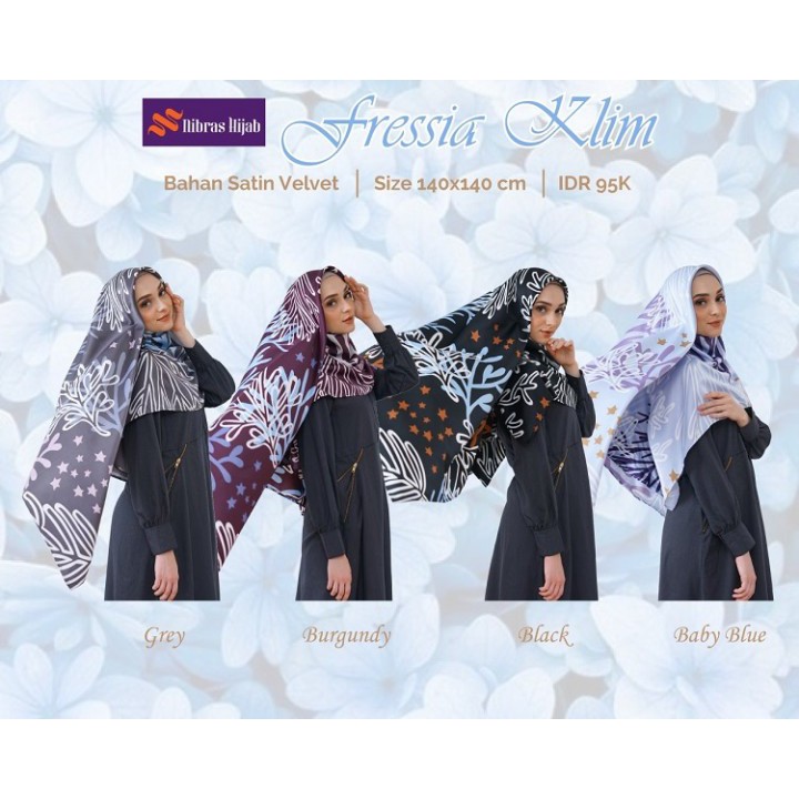 NIBRAS HIJAB FRESSIA KLIM BAHAN SATIN VELVET HIJAB SEGIEMPAT MOTIF ELEGANT