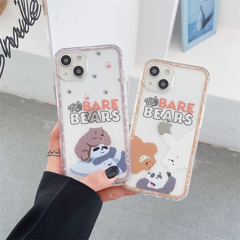 Soft Case Tpu Transparan Anti Jatuh Motif Kartun Bare Bear Untuk Iphone 11 12 13 Pro Max 7 8 Plus X Xr Xs