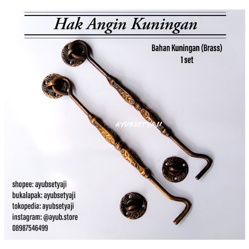 Hak Angin Kuningan 27cm Hak angin antik Panjang 27 cm klasik unik ukir kuningan hak jendela penyangg