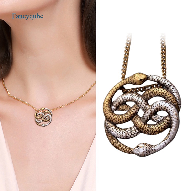 Fancyqube Kalung Rantai Liontin Ular Auryn Ganda Gaya Retro Punk Untuk Wanita