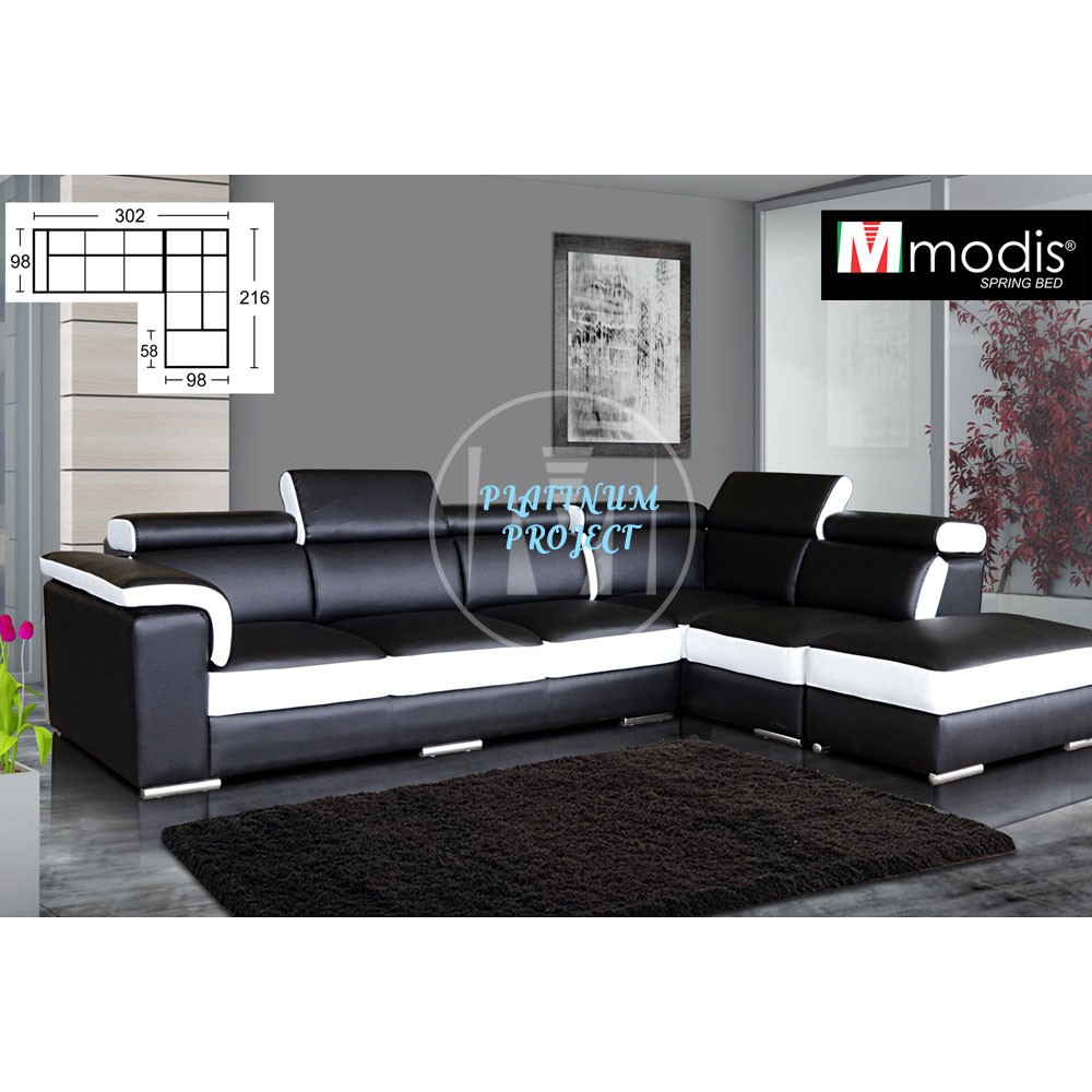 Sofa Tamu merk MODIS Optimus - Sofa Tamu sudut L kulit hitam - Medan