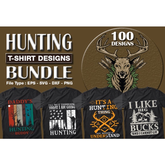 100 Hunting T-Shirt Designs Bundle - Vector Designs