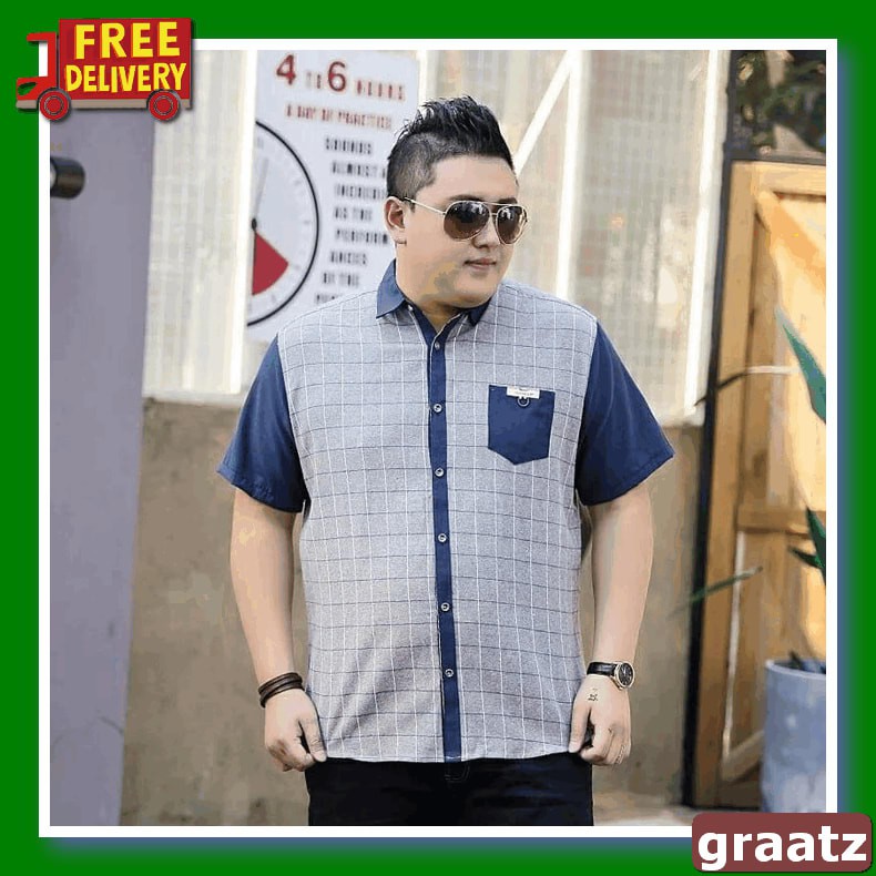 Kemeja Kerja Pria Kotak Kotak Lengan Panjang Premium Produk - Dre PX118 Kemeja Jumbo Pria Kotak Pres