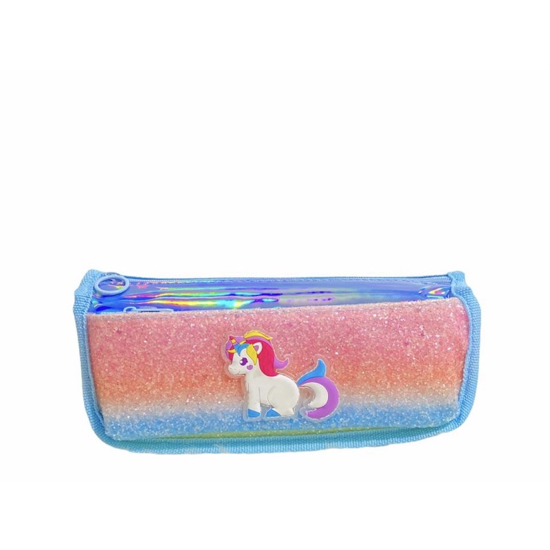 TEMPAT PENSIL DOMPET PENSIL GLITER UNICORN FANCY PENCIL CASE TEMPAT PENSIL GLITER GRADASI PINK UNGU BIRU BLUE PURPLE RAINBOW GLITER