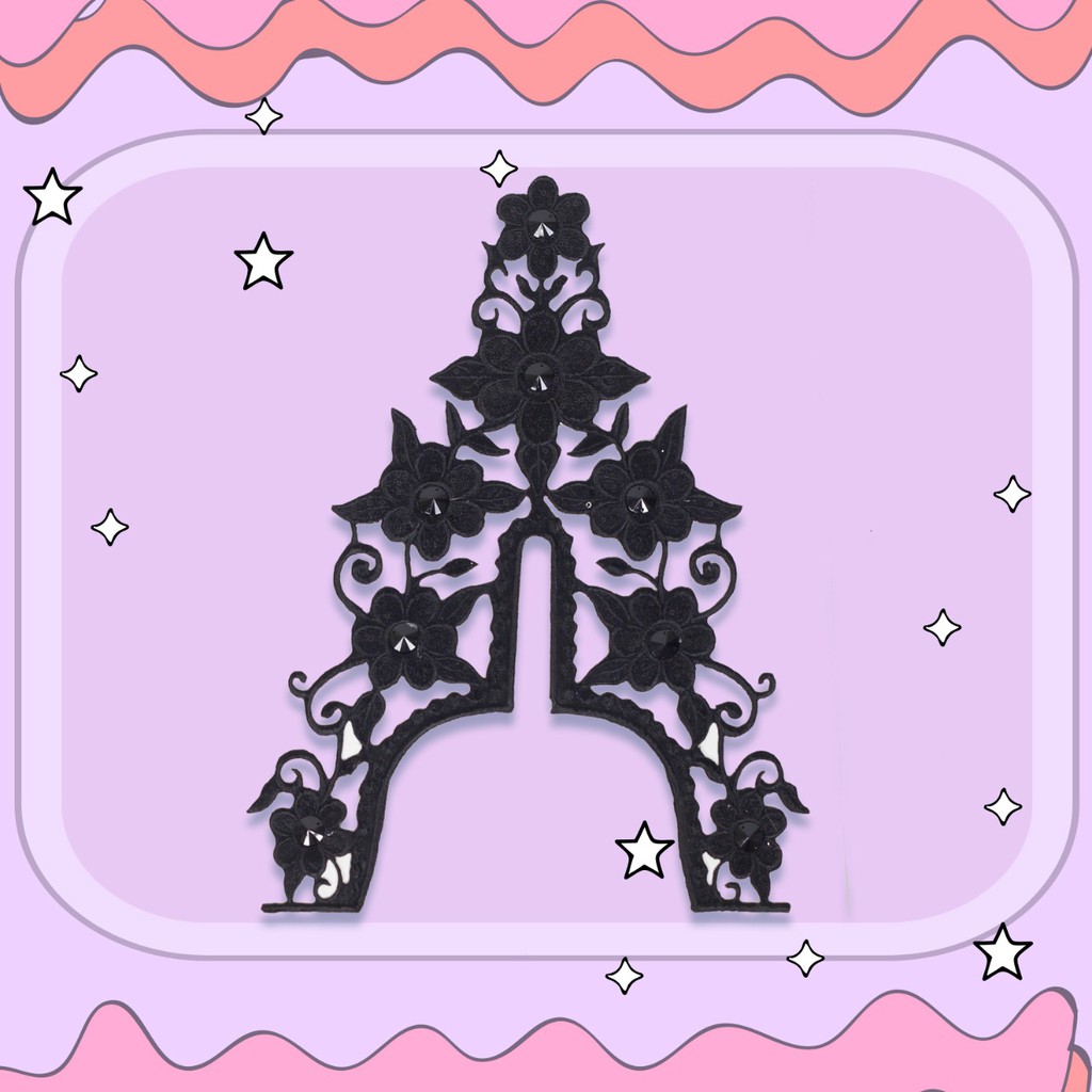 Kerah Renda Bordir Full Payet Motif Bunga Permata B13440