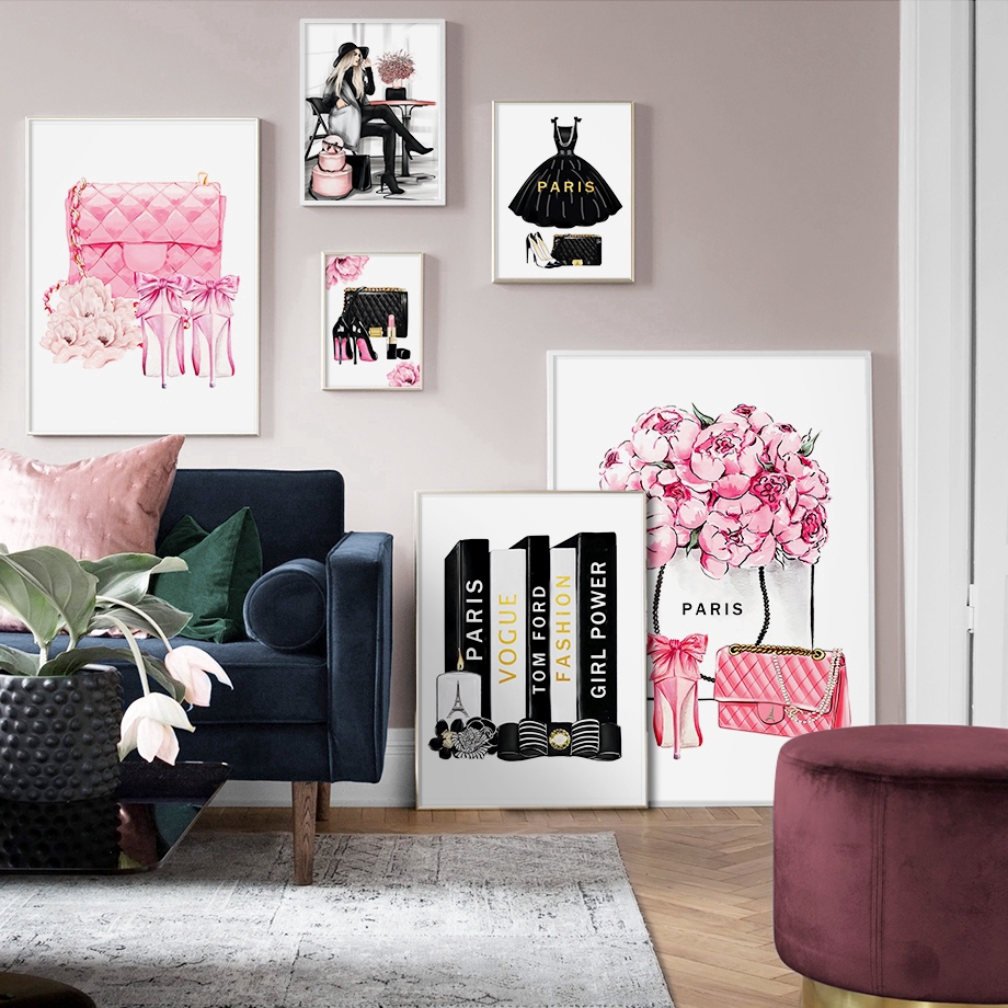 Fashion Book Paris Lipstick Wall Art Canvas Painting Nordic Posters Prints Wall Pictures Shopee Indonesia