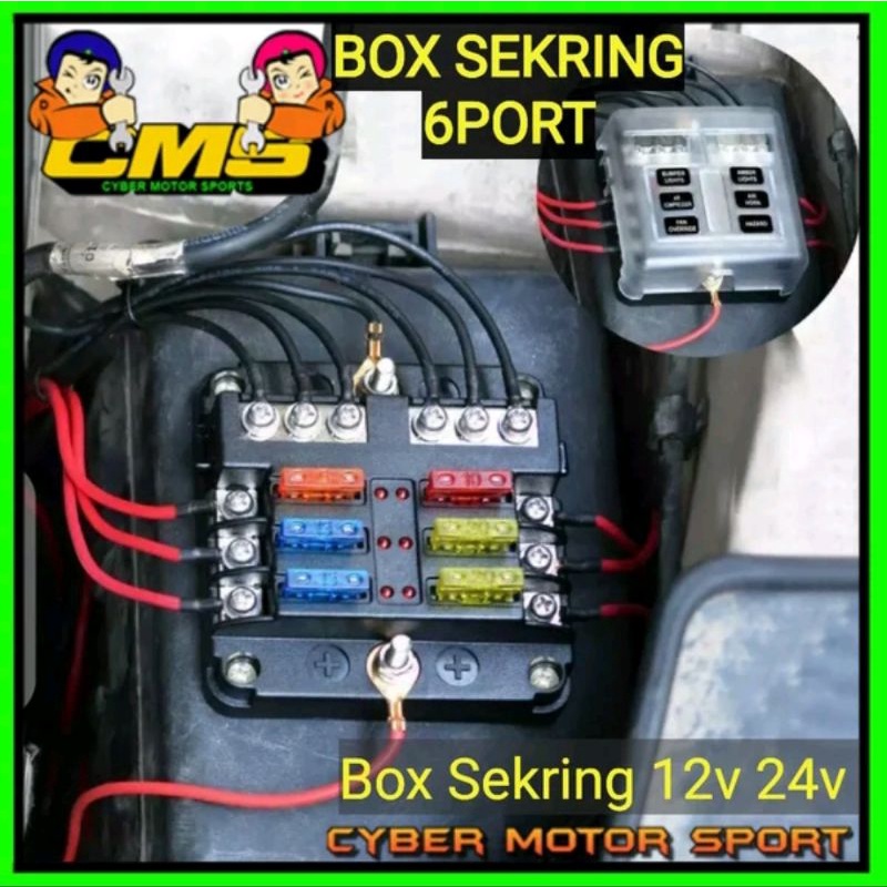 fusebox 6port . fuse box sekring mobil universal. sekring lampu headlamp stoplamp. sein. kelistrikan