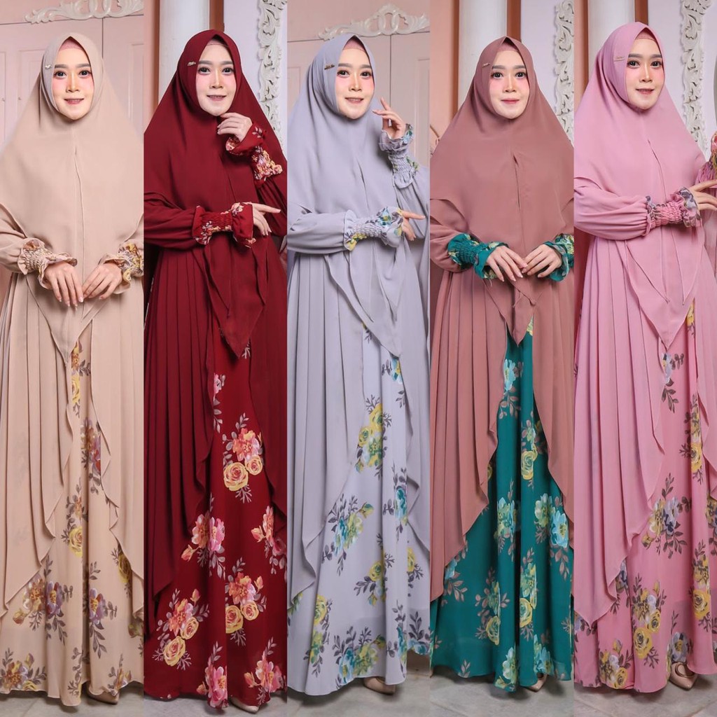 DHELIA SYARI  SET ORI BY  KANAYA / GAMIS CERUTI PRINTING / Gamis Syari / Baju Gamis Set Jilbab / Sya