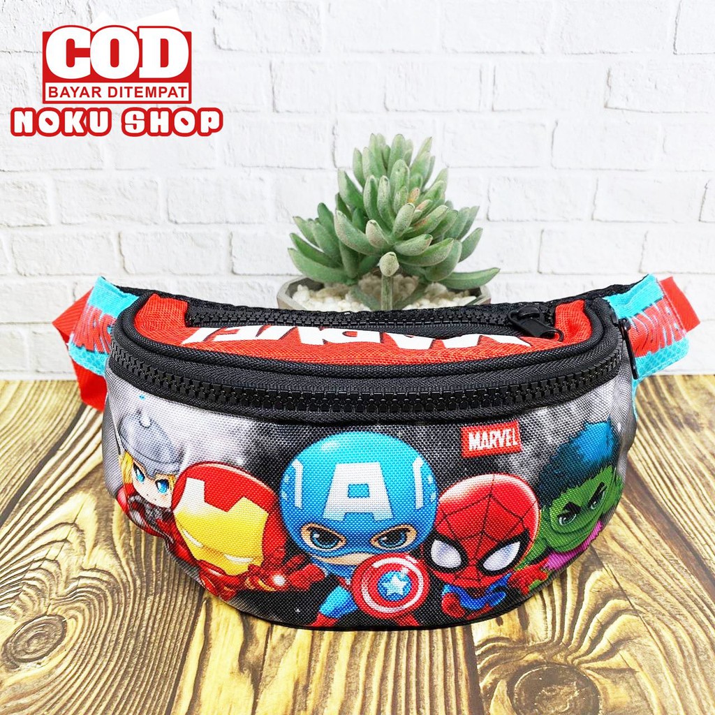 NOKU - Tas Selempang Anak / Waistbag Bumbag Karakter Motif MARVEL AVENGERS