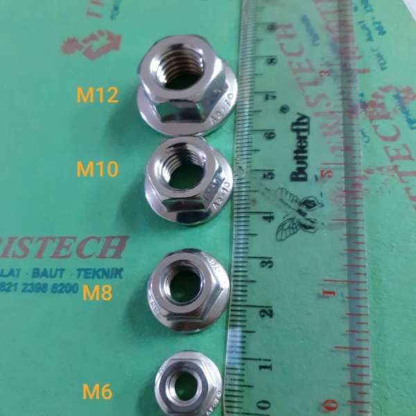 BIGSALE  Flange nut stainless m8 kunci 13 mur topi m8 mur 12 baut 12 ss 304 THE Tools global