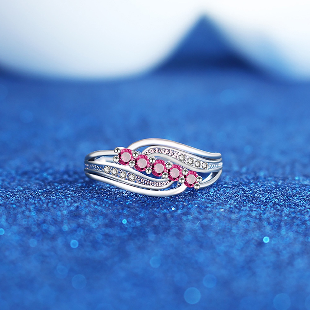 Hu Hu Hu Hu Hu Alat Bantu Pasang Kacamata♡ Cincin Wanita Desain Ombak Hollow Hias Rubi Imitasi 5 Untuk Pernikahan