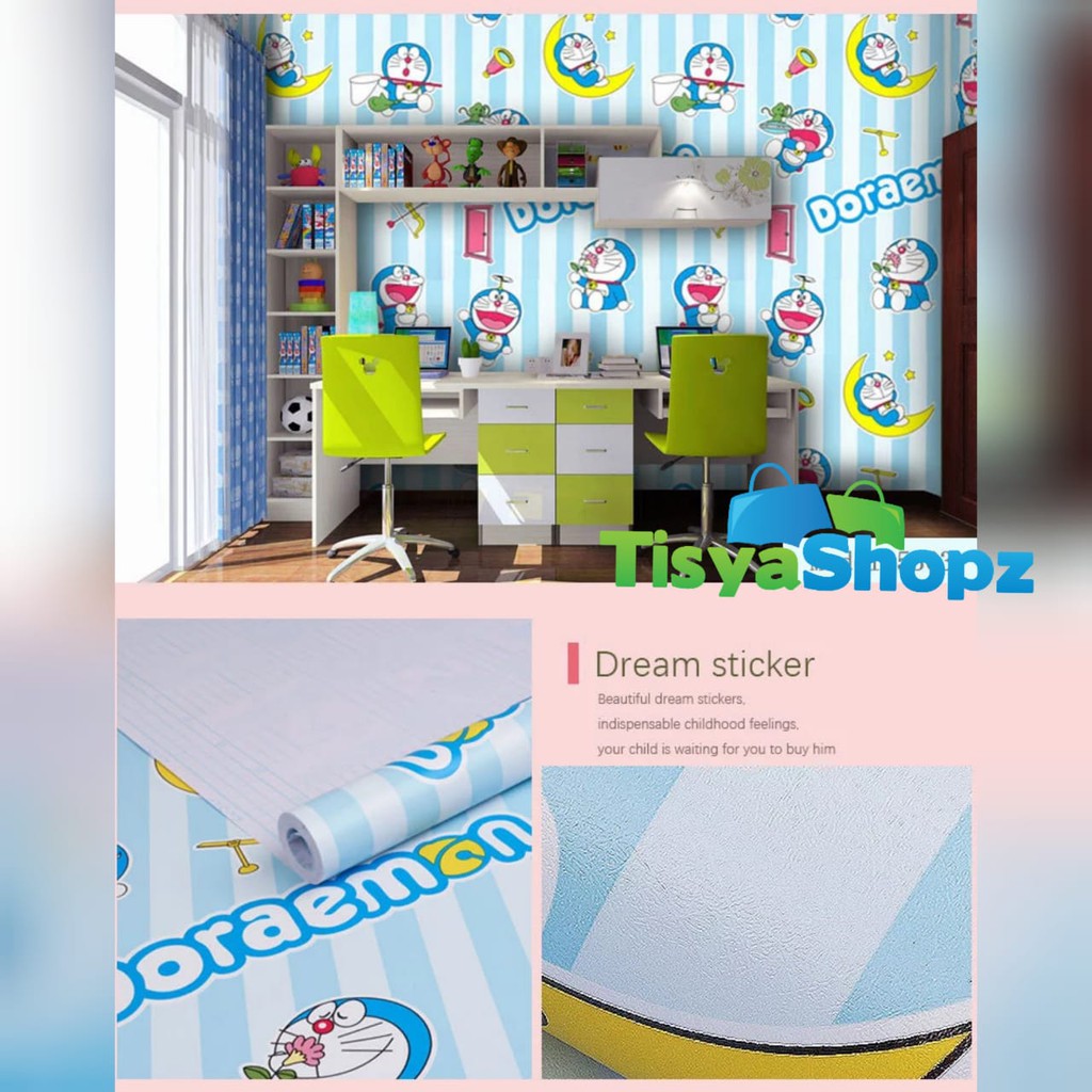 WALLPAPER STICKER | DORAEMON GARIS BIRU | Lebar 45cm x Panjang 9 meter