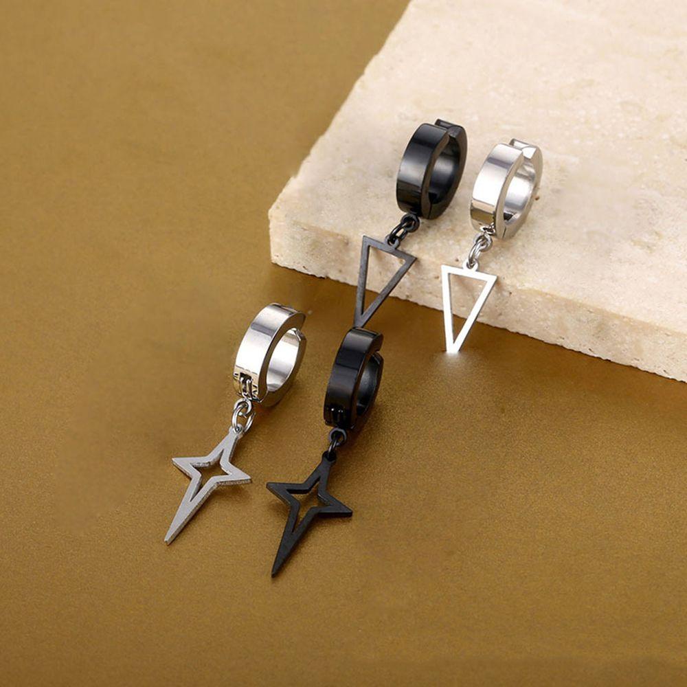 REBUY Rebuy Cross Clip Earring Keren Geometris Drop Earring Segitiga Pria Tindik Palsu Anting Tanpa Tindik