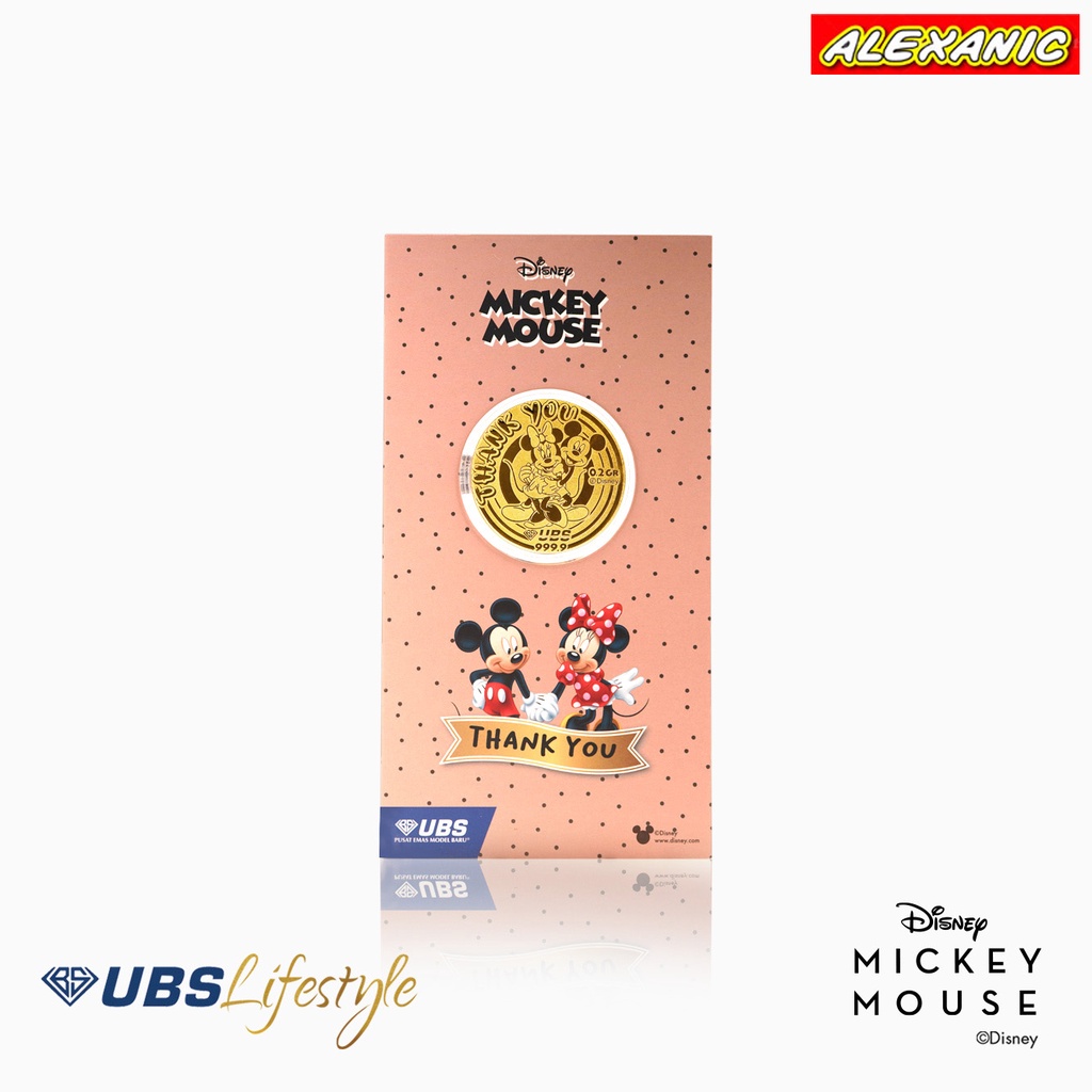 ALEXANIC Angpao EMAS UBS DISNEY Mickey & Minnie Edisi Thank You 0.2gr 24 karat Logam Mulia Fine Gold