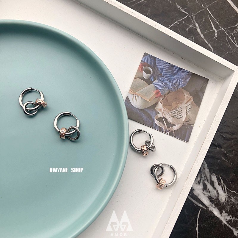 Anting Bentuk Lingkaran Geometris Bahan Titanium steel Warna rose gold Untuk Pria Dan Wanita