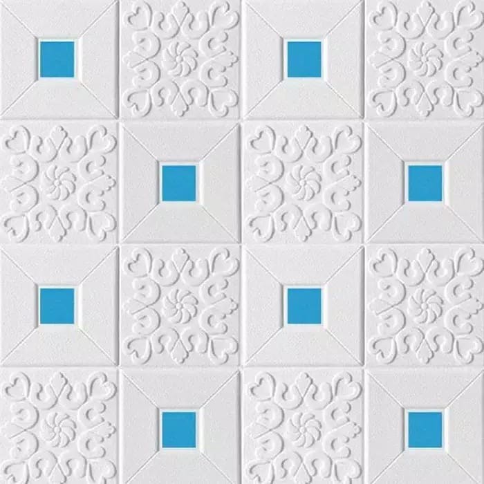 [BAYAR DITEMPAT] - TERLARIS! Wallpaper 3D Modern Wood Foam Batik BRICKFOAM BATIK PLAFON WALLPAPER MU-BTK003 BIRU MUDA