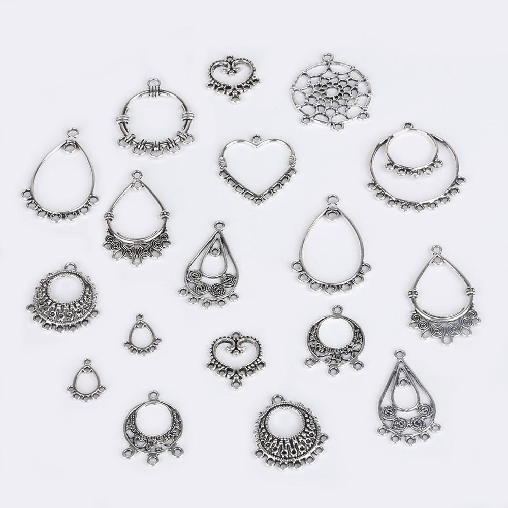 10 Pcs Antik Warna Perak Logam Paduan Vintage Anting-Anting Pesona Konektor untuk Membuat Perhiasan Diy Anting-Anting Temuan Aksesoris