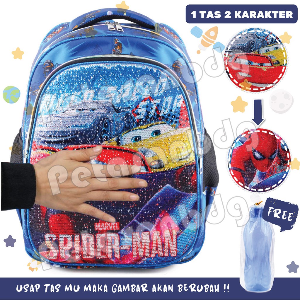 PTS - Ransel Sekolah Anak USAP - CARS &amp; SPIDERMAN -AVENGERS &amp; Trf - Ransel Model Usap/swipe + FREE BOTOL MINUM