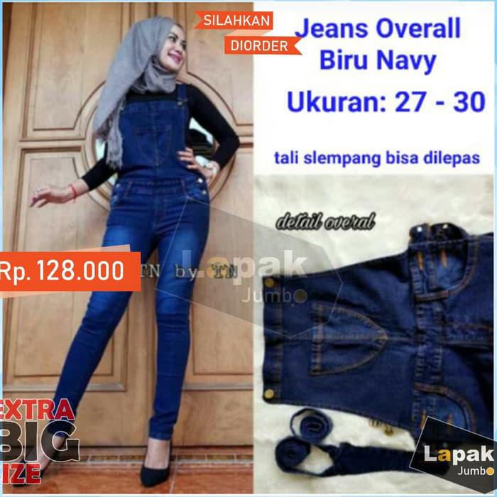 Sangat Murah Celana Panjang Jeans Wanita Overal Celana Monyet Cewek Skiny Sliffit - Navy, 28