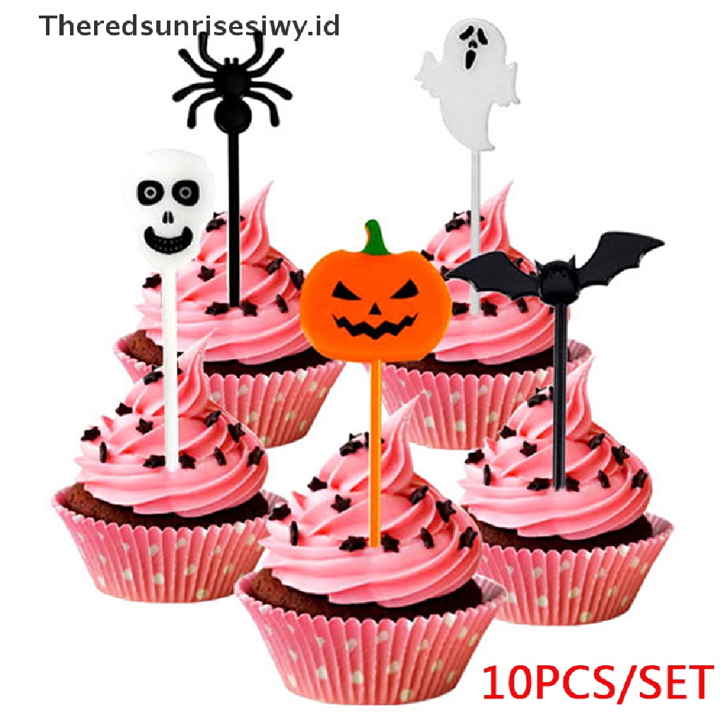 # Alat Pemotong Buah # 10pcs / set Tusuk Gigi Desain Kartun Untuk Halloween