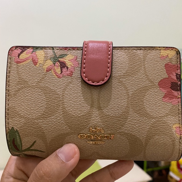 PRELOVED COACH DOMPET WALLET PINK FLOWER