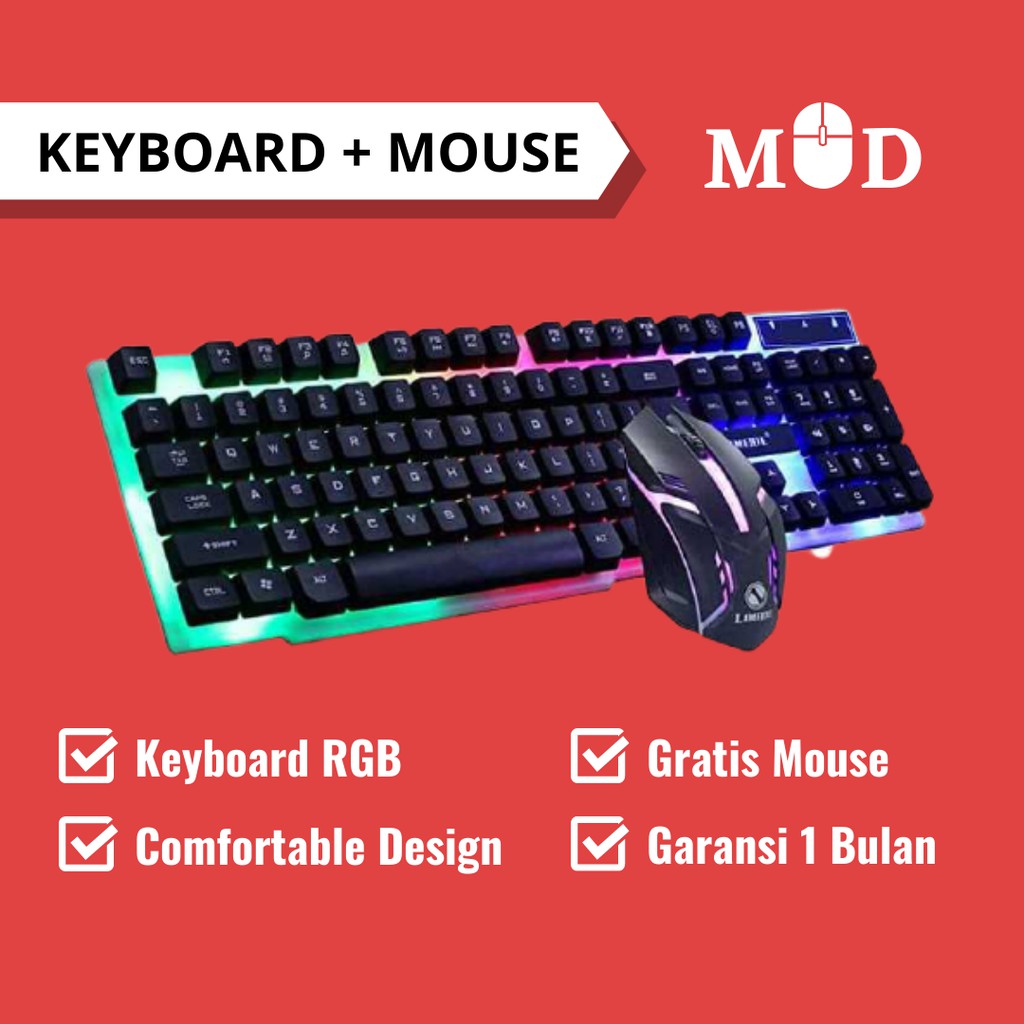 Keyboard Komputer Gaming RGB LED Gratis Mouse Gaming
