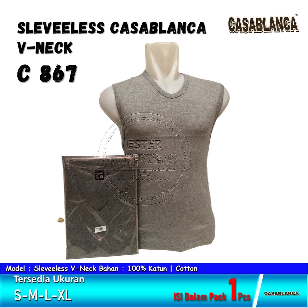 Kaos Sleeveless | Runcool Casablanca V-Neck C 867 Isi-1Pcs