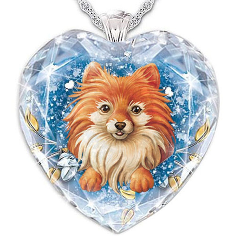 Kalung Dengan Liontin Bentuk Hati Motif Anjing Pomerania Bahan Alloy Untuk Wanita