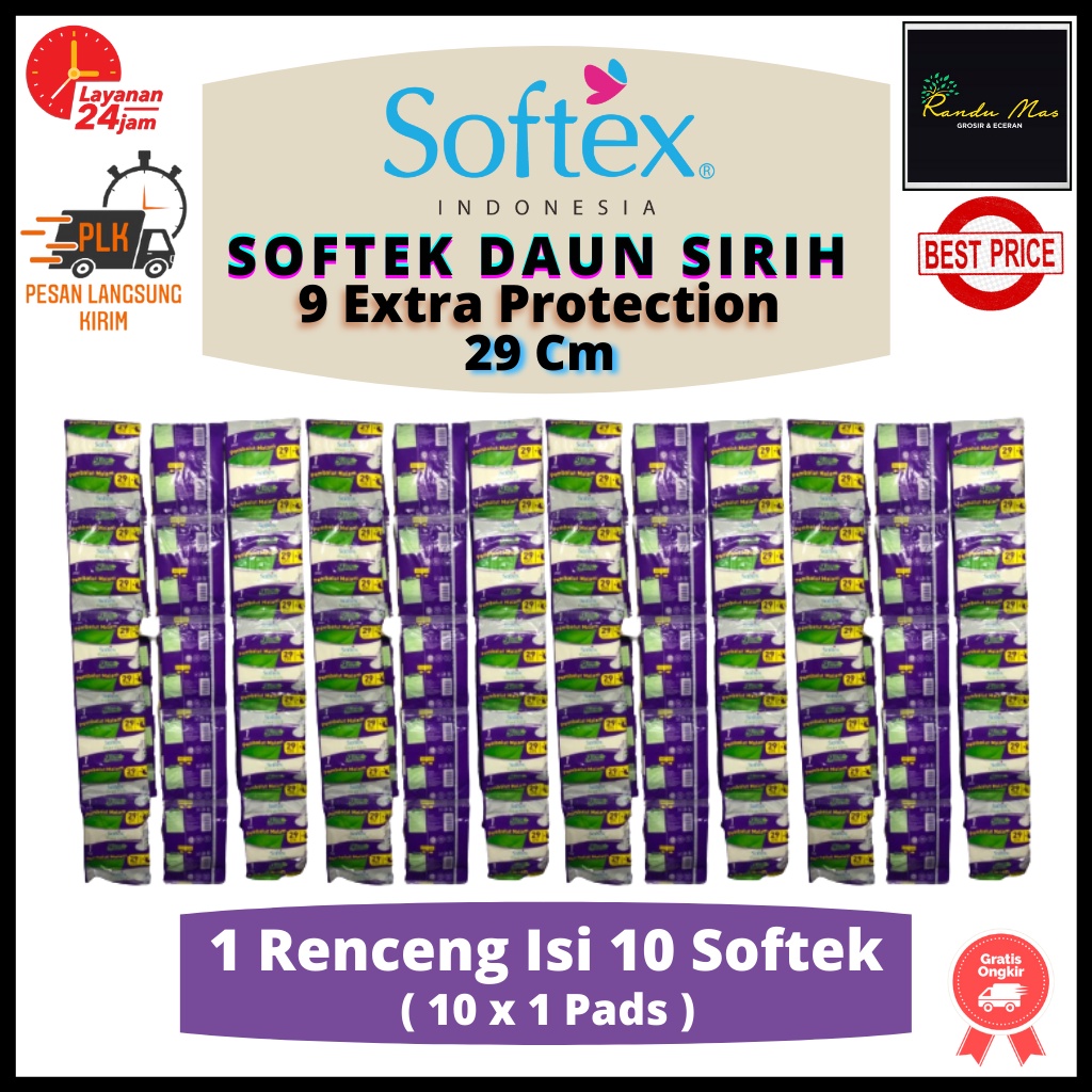 Softex Daun Sirih 29Cm Wing 1 Renceng Isi 10 Pads Softek Daun Sirih Pembalut Sayap Wanita 9 Ekstra Protection Original Ekonomis