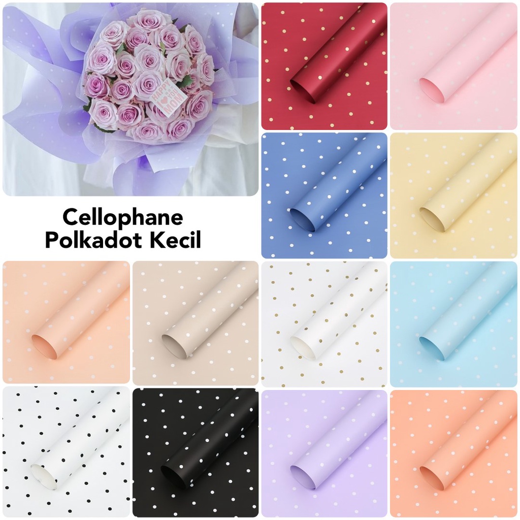 

[1 PAK/±20 LEMBAR] Cellophane POLKADOT KECIL Flower Wrapping / Plastik Buket